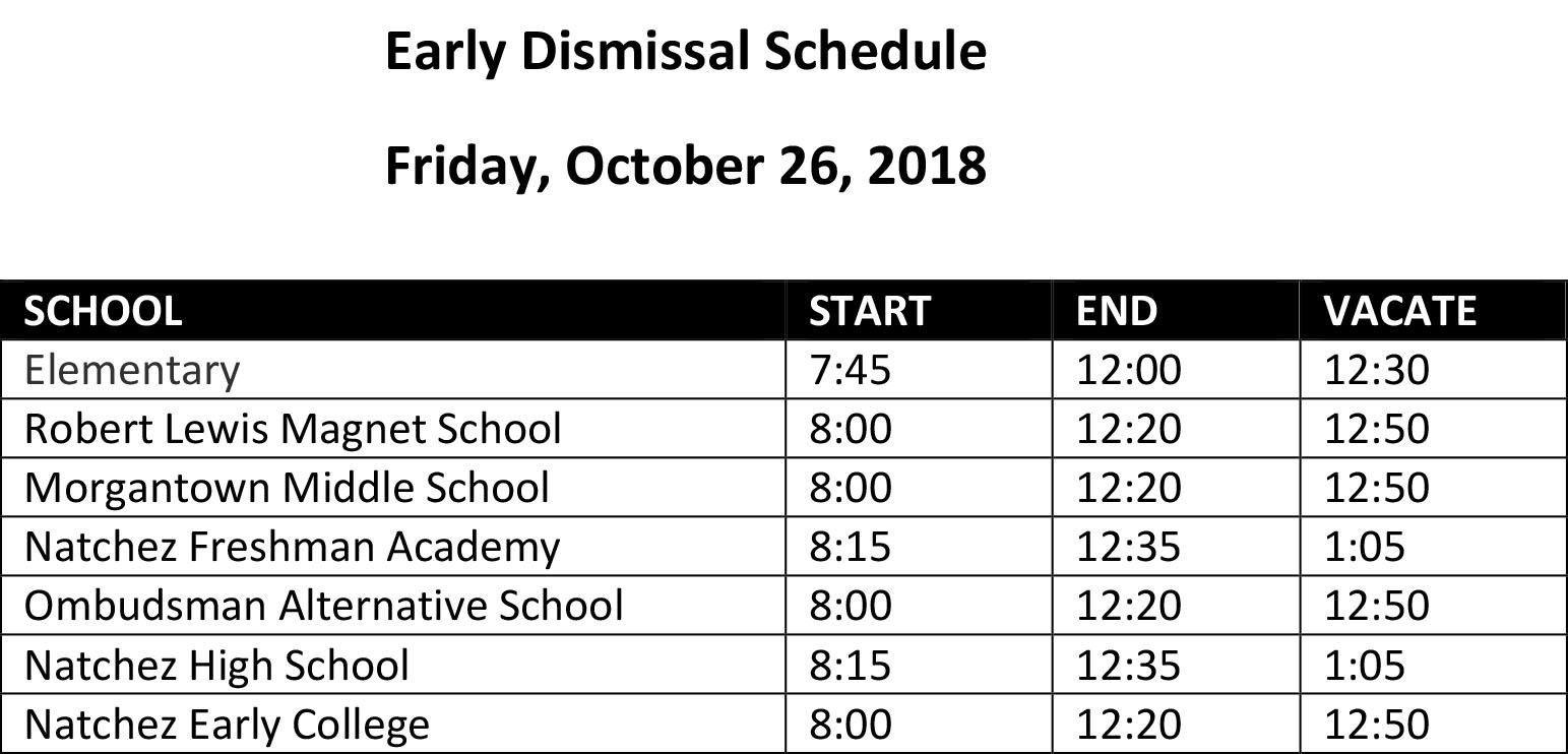 Homecoming Early Dismissal Schedule